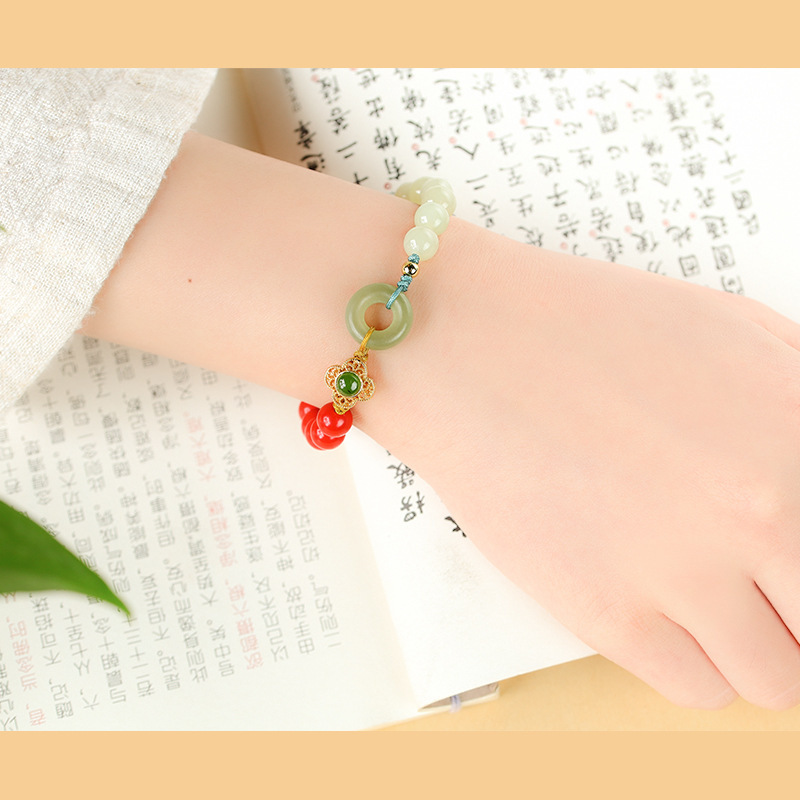 Hetian Gray Jade Safety Buckle Birth Year Cinnabar Bracelet - Image 3