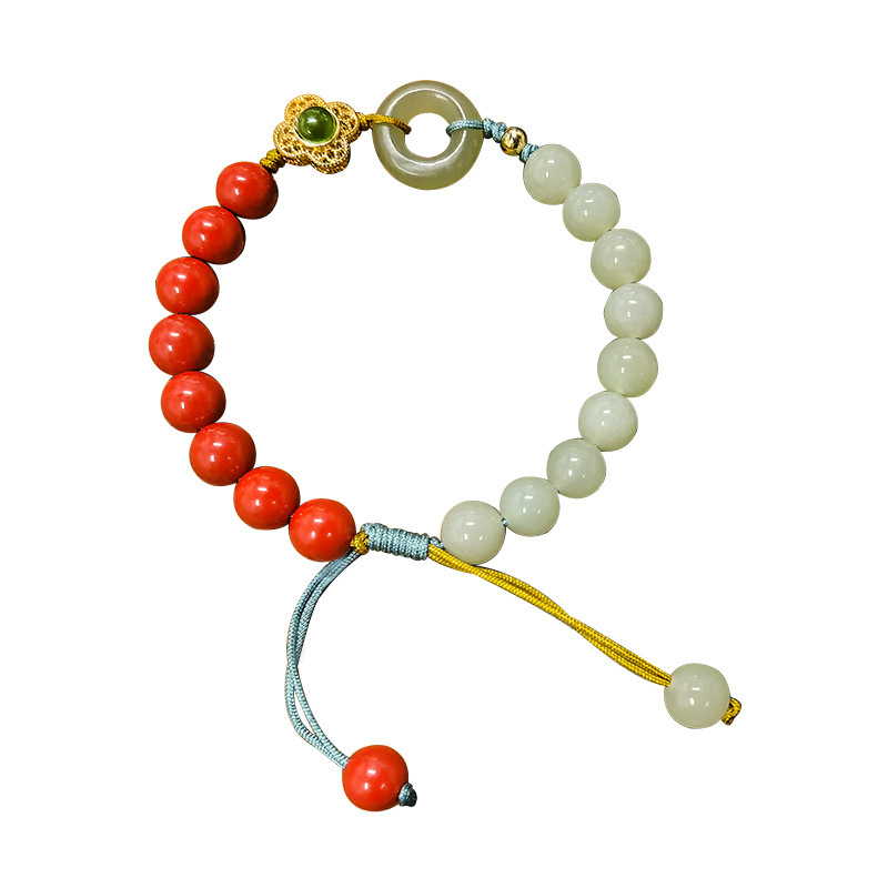Hetian Gray Jade Safety Buckle Birth Year Cinnabar Bracelet - Image 2