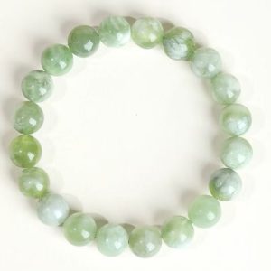 Natural Light Green Jade Bracelet Round Beaded Chain Wealth  Career Luck Jewelry For Women