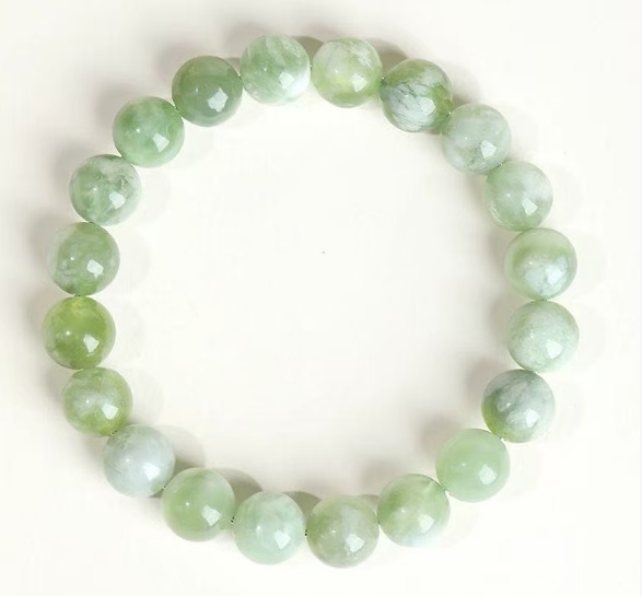 Natural Light Green Jade Bracelet Round Beaded Chain Wealth Career Luck Jewelry For Women