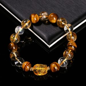5A Natural Yellow Tiger's Eye Citrine Beeswax Pi Xiu Bracelet
