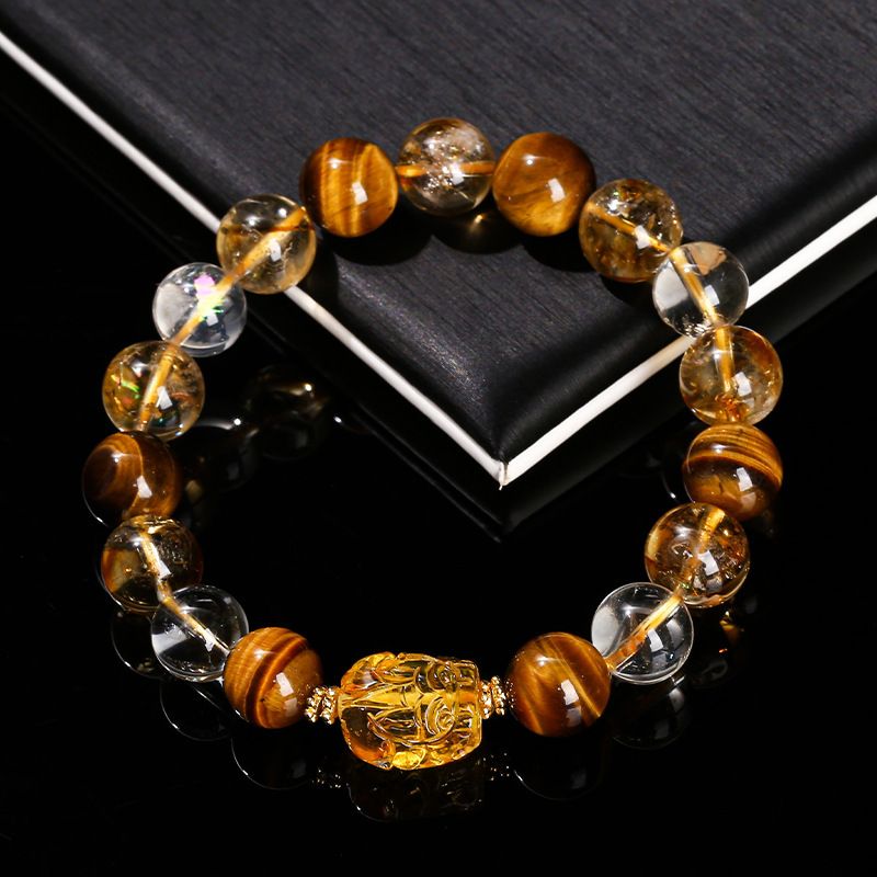 5A Natural Yellow Tiger's Eye Citrine Beeswax Pi Xiu Bracelet