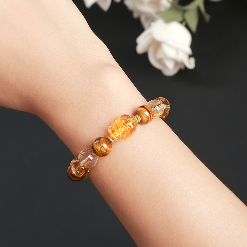 5A Natural Yellow Tiger's Eye Citrine Beeswax Pi Xiu Bracelet - Image 2