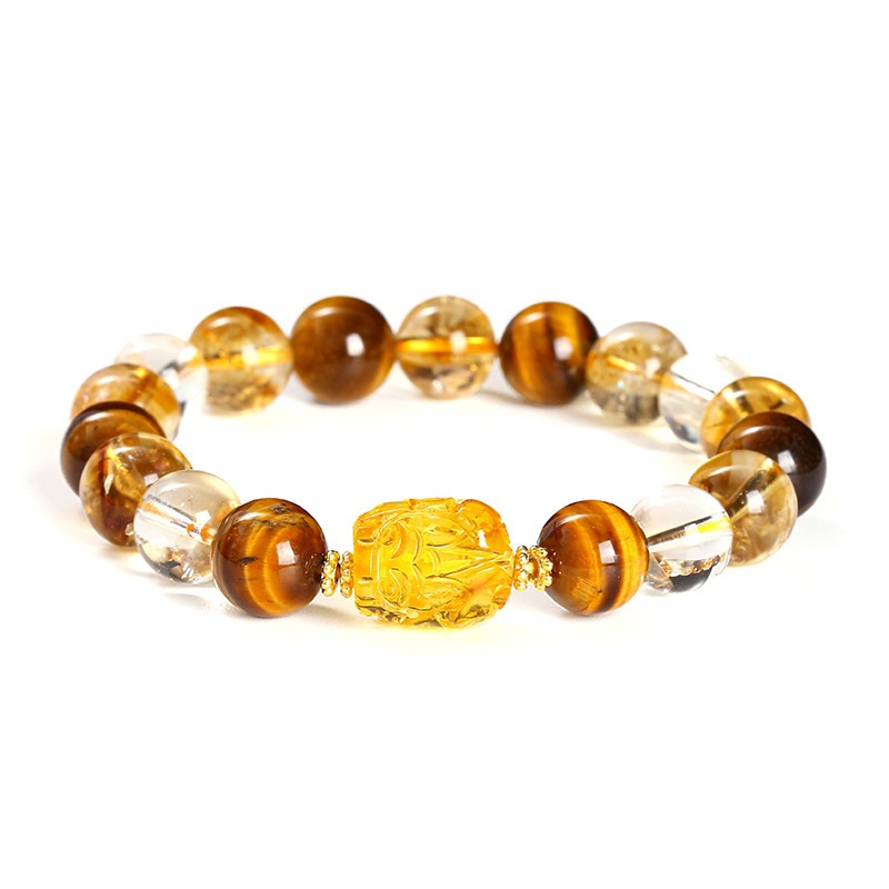 5A Natural Yellow Tiger's Eye Citrine Beeswax Pi Xiu Bracelet - Image 5