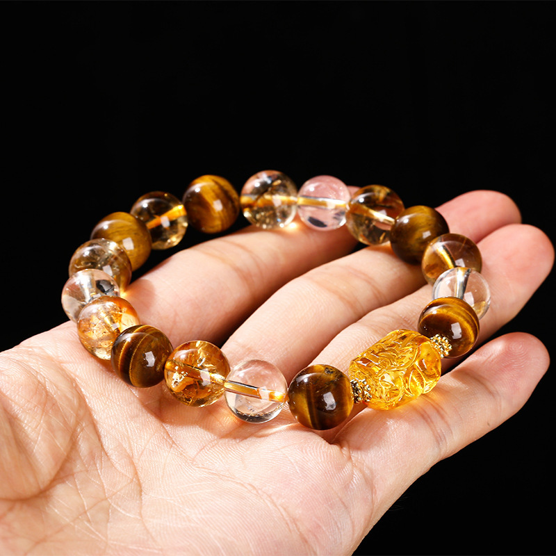 5A Natural Yellow Tiger's Eye Citrine Beeswax Pi Xiu Bracelet - Image 4