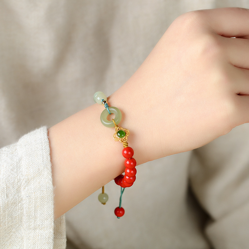 Hetian Gray Jade Safety Buckle Birth Year Cinnabar Bracelet - Image 5